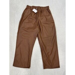 Mud Pie Faux Leather Pants Brown Large Cropped Pull-On High Rise Luxe NWT